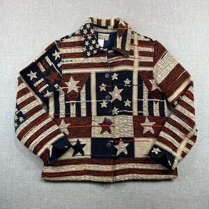 Vintage Coldwater Creek Americana USA Tapestry Jacket Women S Stars Stripes